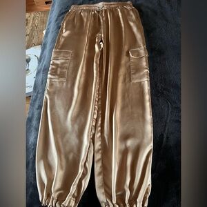 superdown Satin Cargo Wide-Leg Pants in Camel